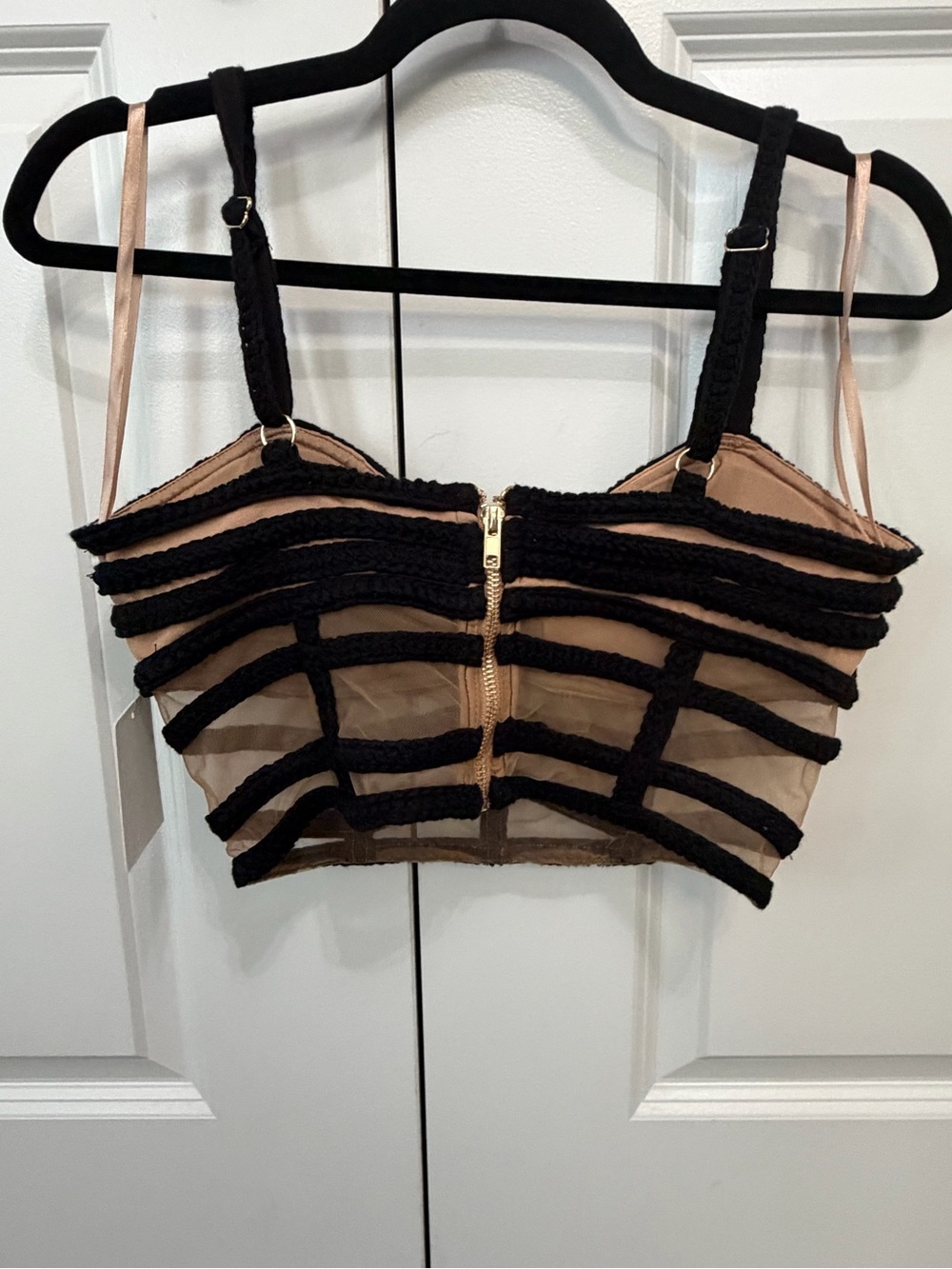 JLUXLABEL BLACK SERENITY BAY TOP Black Strappy Cropped Bralette with Nude Lining - Picture 2 of 6